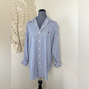 Ralph Lauren Blue and White Striped Button Down Shirt